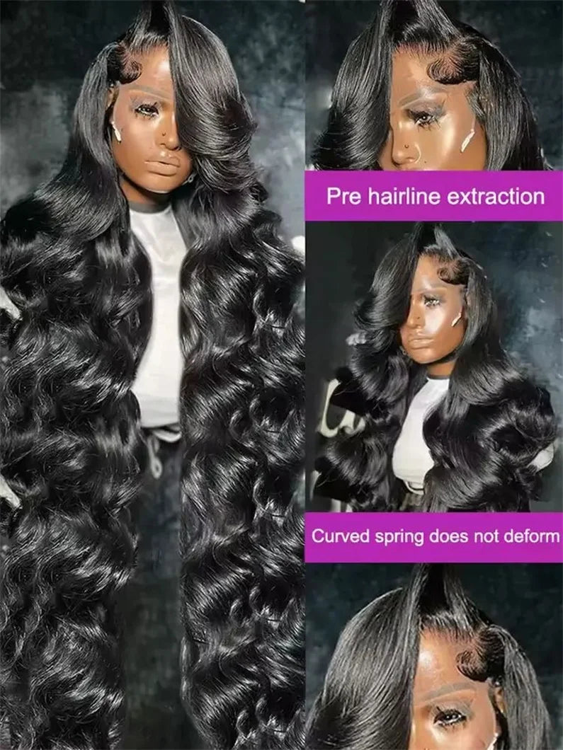 100% Human Hair Body Wave Lace Front Wig 300% Density 40 Inch Wigs 360 4x4 13x4 13x6 HD Lace Frontal Wig Brazilian Natural Black