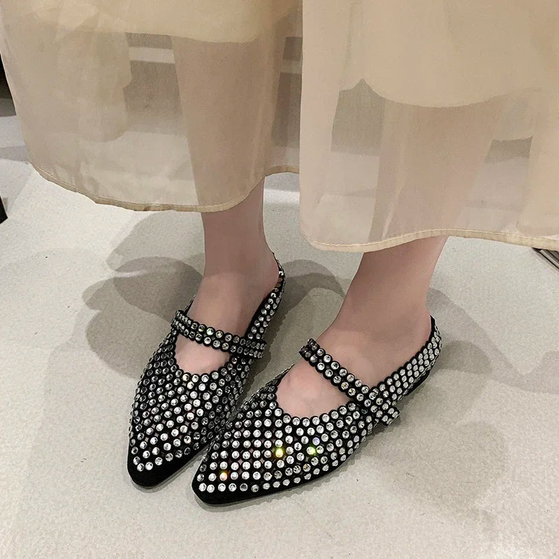 Crystal Women's Pointed Toe Slippers Luxury Flats Sandals Casual Mules Shoes Cozy New Trend Slides Fashion Dress Mujer Zapatos