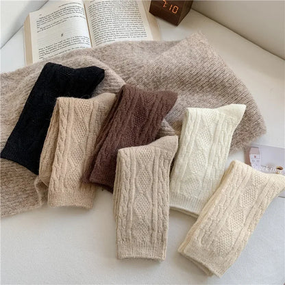 3Pairs Winter Cashmere Wool Socks Women's Winter Diamond Thicken Warm Black White Pack Set Thermal Japanese Fashion Solid Color