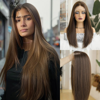 13x6 Lace Front Wig Blonde Golden Straight Hair Synthetic Wigs for Women Daily Party Cosplay Use Heat Resistant Fiber Hair