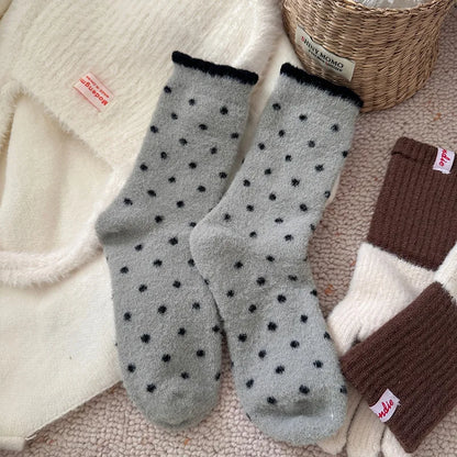 Winter Warm Thickened Polka Dot Plush Socks Women Girls Mid-calf Socks Fall Thickened Padded Warm Socks Home Sleep Floor Sox