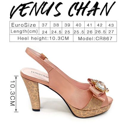 Venus Chan Nigerian Women Heel Party Shoes and Bag Set Royal Blue Colour Rhinestone Handbag Italian Design Wedding INS 2024