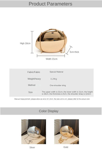 Designer Acrylic Shell Shape Clutch Bag Gold Silver Women Evening Party Bag Cute Shiny Metal Shoulder Crossbody Bags Small Purse