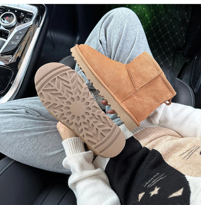 Men's and women's sheepskin and wool integrated snow boots, real leather and fur, winter thick and warm boots for women