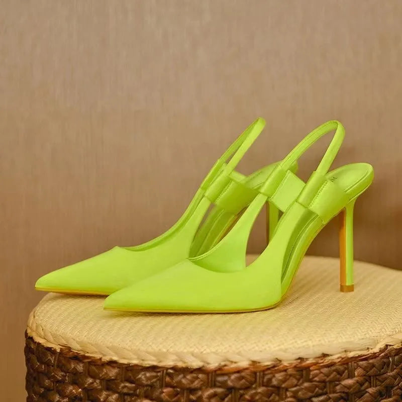 2025 New Fairy Pink Womens High Heel Sandals Pointed Toe Shallow Mouth Soft Leather Heels Ladies Fashion Banquet Versatile Shoes