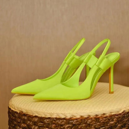 2025 New Fairy Pink Womens High Heel Sandals Pointed Toe Shallow Mouth Soft Leather Heels Ladies Fashion Banquet Versatile Shoes