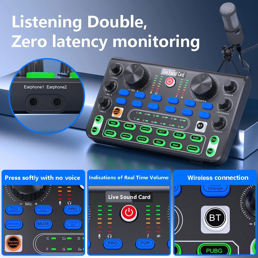 X60 Sound Mixer Board Live Sound Card for Live Streaming Voice Changer Sound Card with Effects Audio Mixer