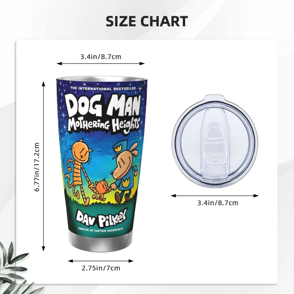 Dog Man Dogman Movie Comic Insulated Tumbler with Straws Cartoon Stainless Steel Thermal Mug Double Wall Car Bottle Cups, 20oz