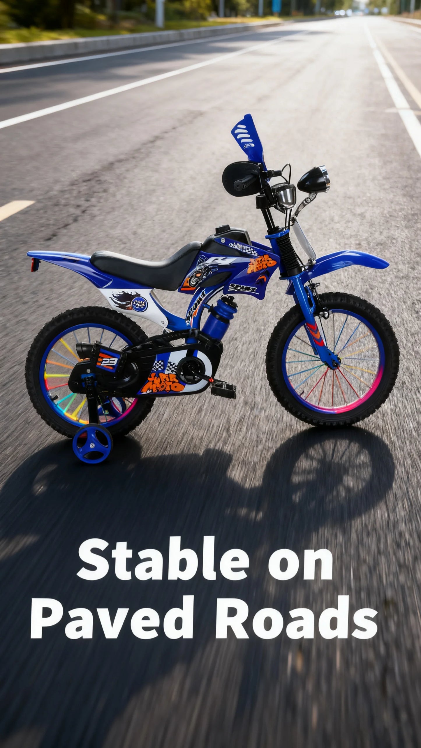 Blue Children's Off-Road Motorcycle Bicycle Pedal Bike with Headlamp Boys And Girls 12-16 Inch Cro