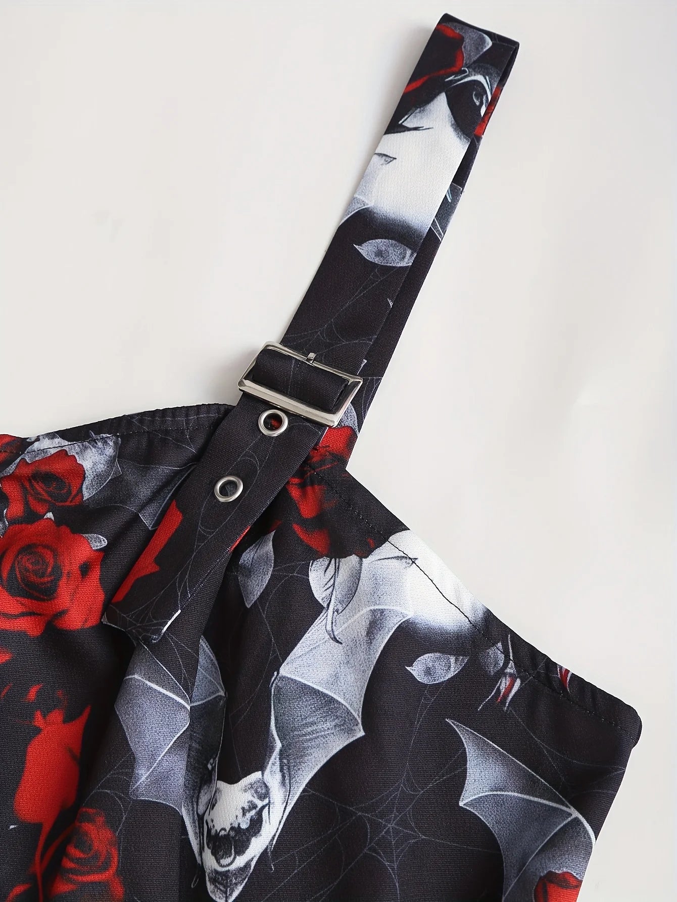 European and American trend oversized ladies slimming shoulder strap zipper full print skull pattern dress
