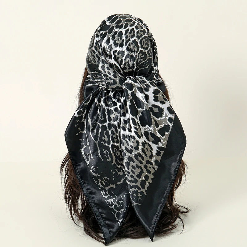 Handkerchiefs Hair Silk Scarf 90*90cm Print Satin Big Square Silk Scarves Shawls for Women Luxury Brand Designer Hijab Headband