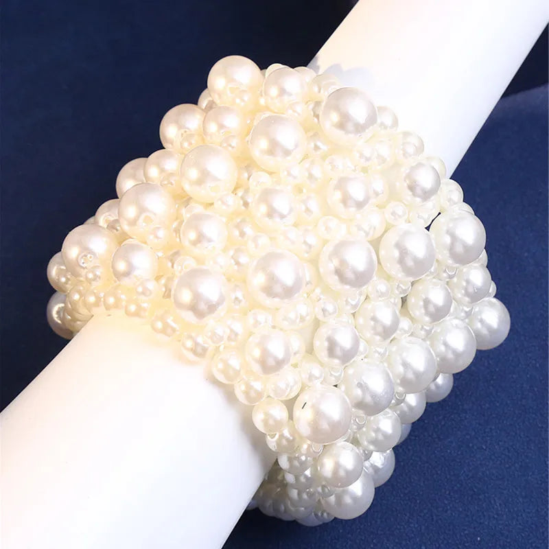 Fashion Simulated Pearl Jewelry Bracelet Jewelry Wide Handmade Elastic Bracelets For Women
