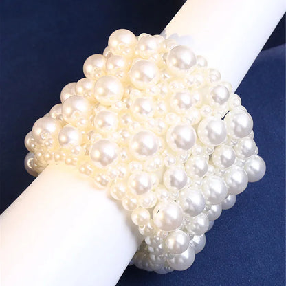 Fashion Simulated Pearl Jewelry Bracelet Jewelry Wide Handmade Elastic Bracelets For Women
