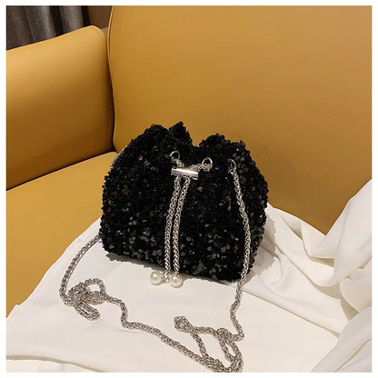 Good-looking Personality Sequin Women's New Korean Bucket Bag Bright Eyes Style Fashion Crossbody Dinner Single Shoulder Bags