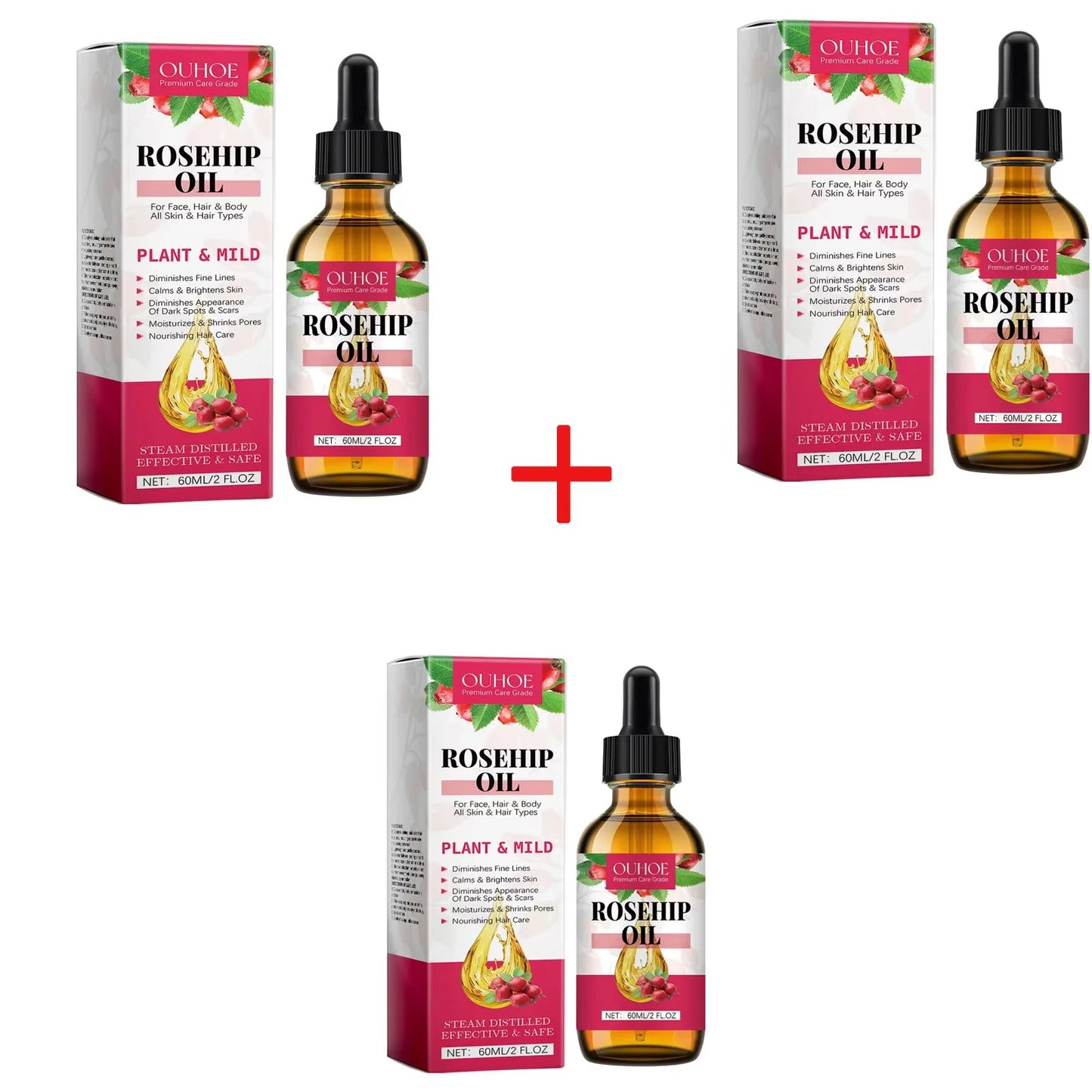 Organic Rosehip Oil Antioxidant Improve Fine Lines Wrinkles Firming Lifting Repair Moisturizer Nourish Smooth Hair Skin Care Oil