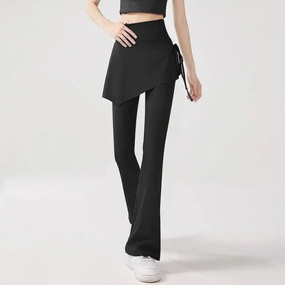 Women's Flare Pants with Skirt Overlay - High Waist Casual Bootcut Leggings