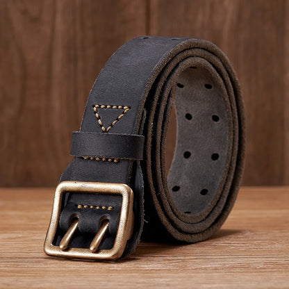 3.8CM Original Handmade Double-needle Buckle Men Belt Washed Water Made Old Macho Jeans Belt Genuine Leather Army Tactical Belt