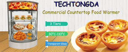 Commercial Food Warmer 3 Tier Countertop Food Display Case, 110V 850W Stainless Steel Pizza Warmer with Temperature Display
