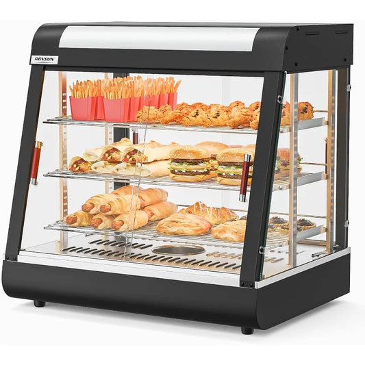26" Commercial Food Warmer Display Pizza Warmer, 3-Tier Electric Countertop Food Warmer W/LED Lighting, Adjustable