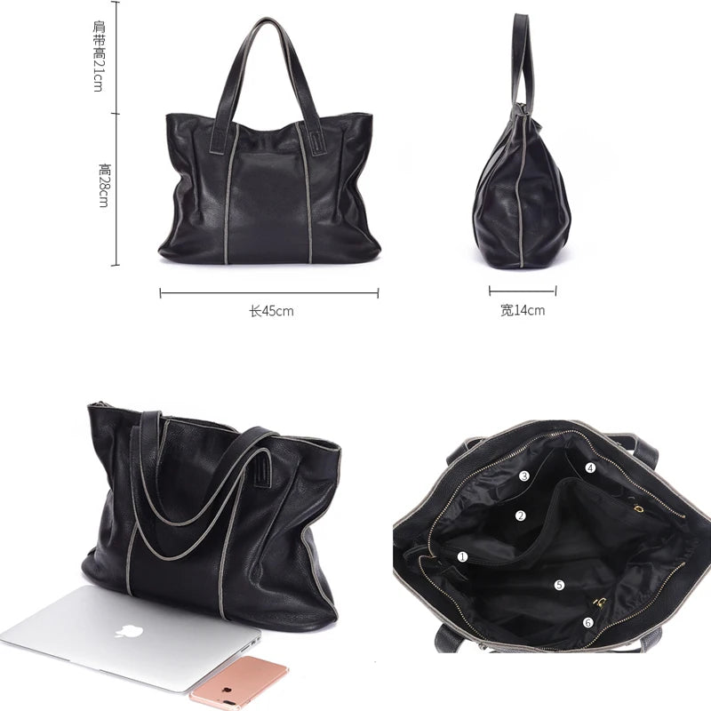 Women's Luxury Designer Natural Cowhide Soft Handbag Famale Fashion Shoulder Bag Ladies Cow Leather Large Capacity Tote Bag