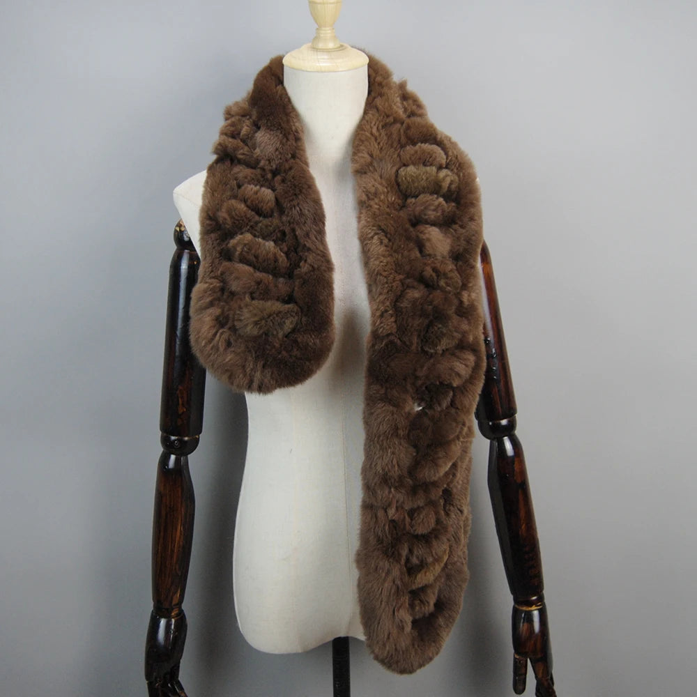Winter Women Knitted Real Rex Rabbit Fur Scarf Natural Soft Long Style Rex Rabbit Fur Muffler Lady Warm 100% Genuine Fur Scarves