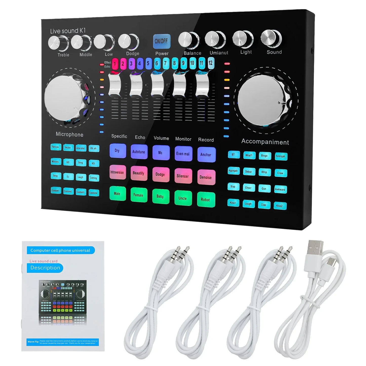 K1 Live Sound Card Portable Internet Celebrity Live Broadcast Special Sound Equipment Universal for Music Recording Karaoke Sing