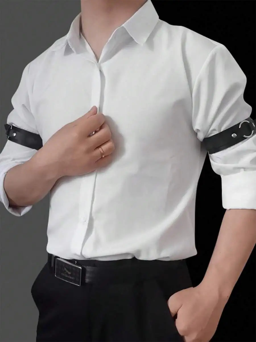 1pc Men's Black PU Leather Fashion Arm  Men's Punk Style Black Leather Arm Bands As Fashion Performance Accessories