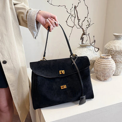 Luxury Brand Women Messenger Bags Soft Leather Brown Suede Hand Held Totes Gold Buckle Women Shoulder Bags Lady Trend Satchel