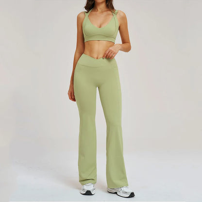2 Piece Yoga Clothes Women's Sexy Wear Sexy Sport Bra High Waist Flared Pant Fitness Suit Gym Workout Jogging Sports Yoga Set