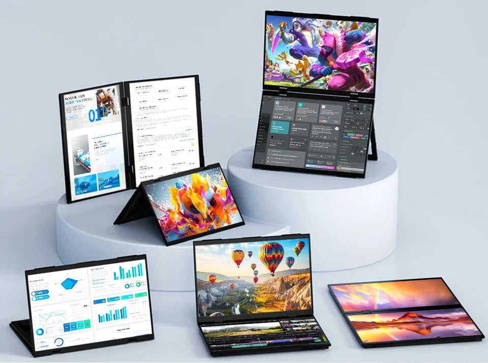 HGFRTEE 15.6 Inch Dual Portable Monitor for Laptop Screen Extender Stackable Foldable 315° Folding Stacked Triple Display