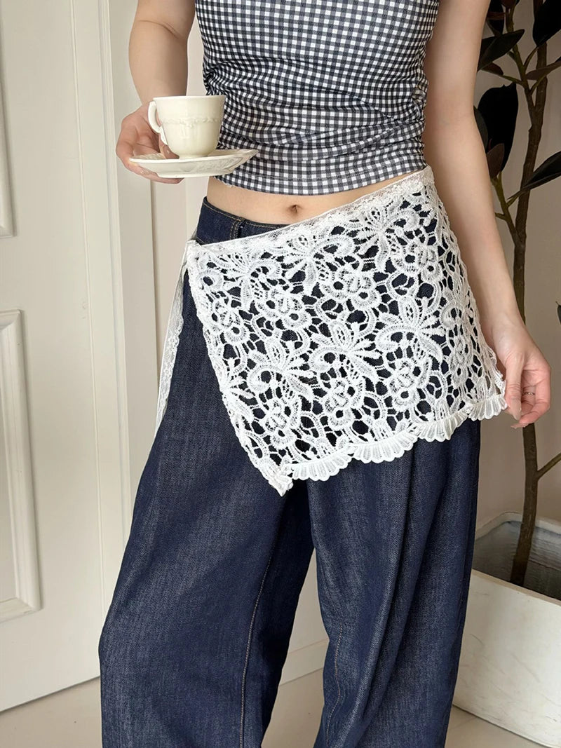 French Lace Up Short Fart Curtain Skirt Spring Layered Skirt INS Women Wrap Skirt Bandage Dress Apron Curtain Expansion Skirt