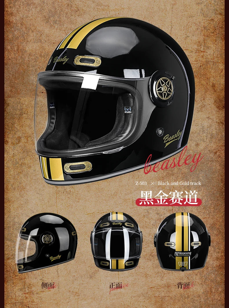 BEASLEY Retro Helmet Men's Women's Cruise Motorcycle Fiberglass Full Helmet Carbon Fiber Motorcycle Helmet DOT Certification