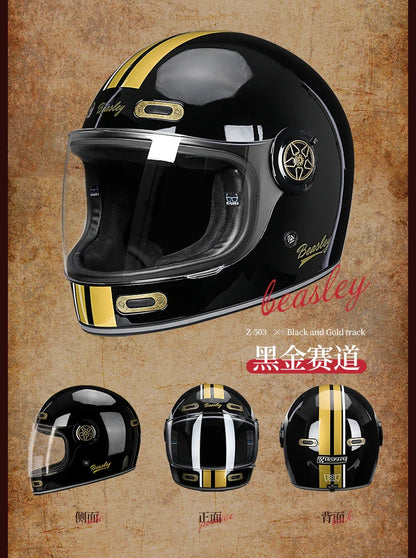BEASLEY Retro Helmet Men's Women's Cruise Motorcycle Fiberglass Full Helmet Carbon Fiber Motorcycle Helmet DOT Certification