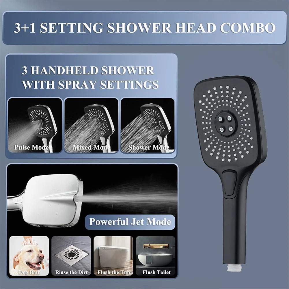 12 Inch Rain/Rainfall Shower Heads 3+1 Settings Top Spray Wall-Mount Shower Set with Extension Arm Handheld Top Spray Showerhead