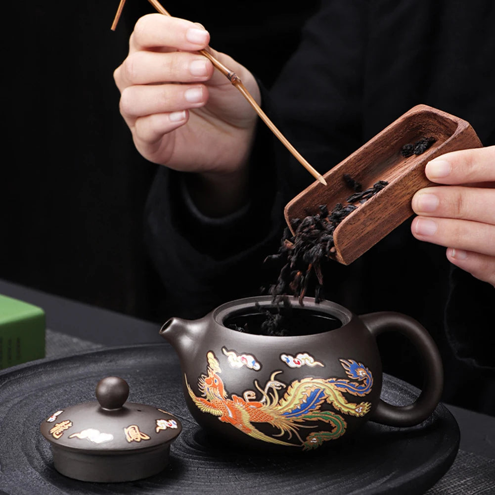 Hand-made Dragons Phoenixs Color-changing Purple Clay Teapot Reusable Tea Pot For Brewings Tea Cup Infuser Teapot Valuable Gift