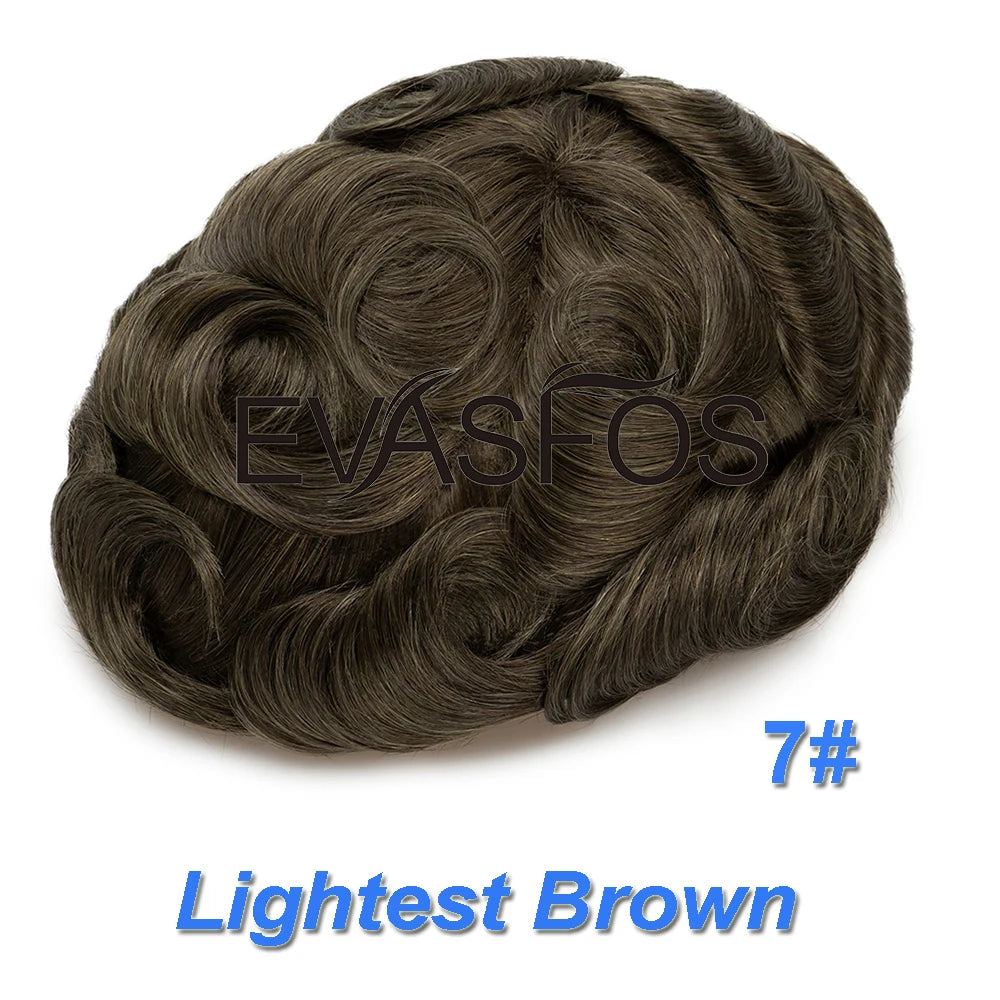 Curly PU Male Hair Prosthesis 0.12mm Injection Skin Toupee Men Durable Wigs For Men Human Hair System Unit Capillary Prosthesis