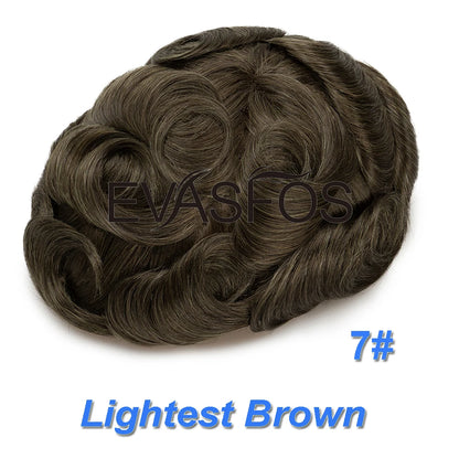 EVASFOS 0.02-0.04mm Super Thin Skin Men's Toupee Natural European Human Hair Male Wig Prosthesis Hair System For Men