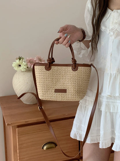 Summer Vacation Women's Beach Straw Shoulder Bag Retro Design Ladies Portable Crossbody Bags Knot Basket Woven Tote Handbags