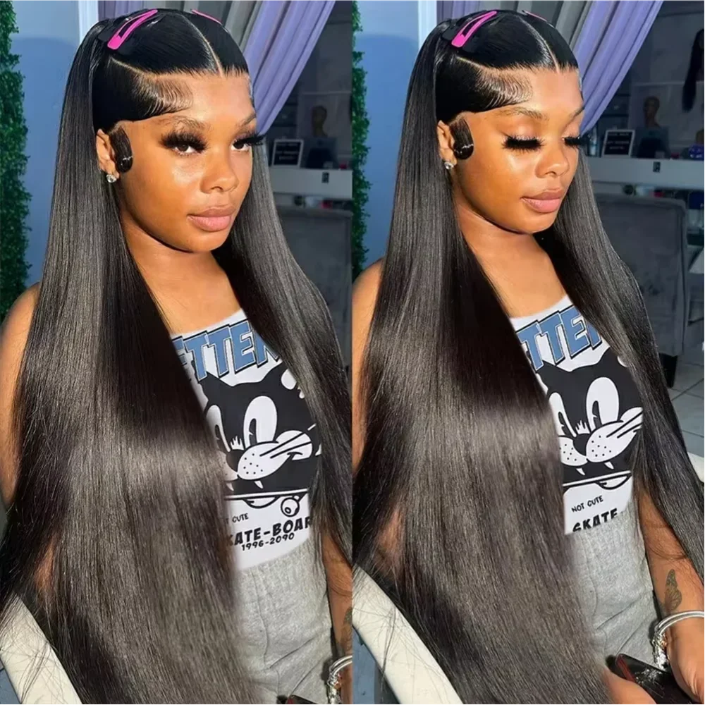 13×6 Lace Frontal Wig Straight 38 Inch 13×4 Brazilian Human Hair Pre Plucked Front Natural Black For Women 180 Density Sale