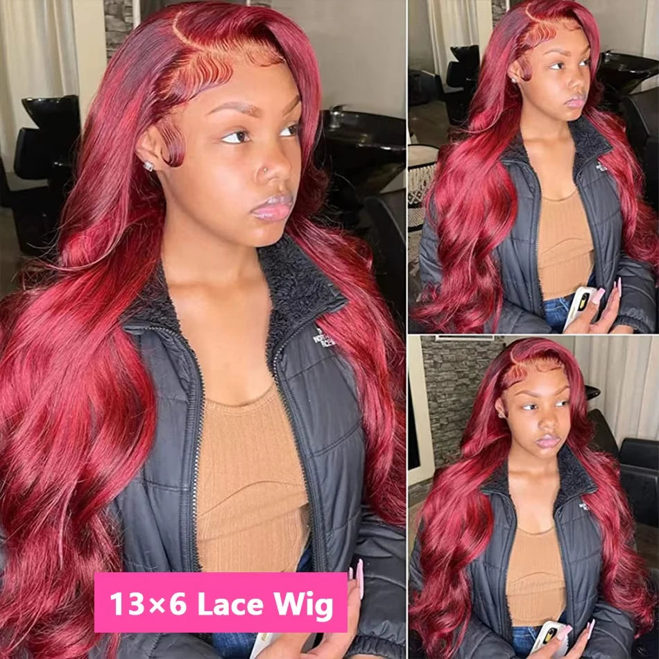 250 Density 99J Burgundy 13x6 Hd Lace Frontal Human Hair Wig Brazilian Hair 30 Inch Colored Body Wave Human Hair Wigs For Women