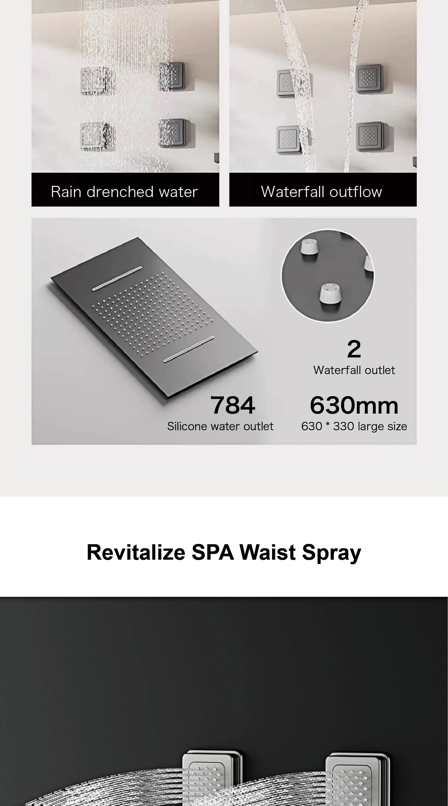 Ceiling Mounted LED Digital Display Thermostatic Shower System.Embedded waterfall style brass bathroom mixer for hot&cold water