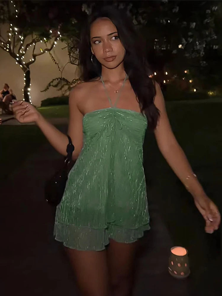 Sexy Solid Halter Tops Women Fashion Sleeveless Backless Tube Top Pleated A-line Top Female 2026 Summer Autumn Lady Vests