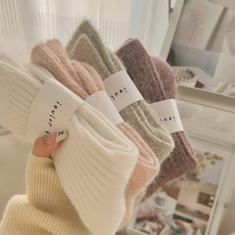 Cashmere winter warm velvet socks fashionable Harajuku thick mid tube socks soft sleep home socks striped women's long socks