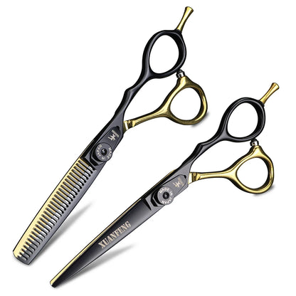 Spring clip screw double color hair scissors 6 inch 9cr18 steel barber cutting scissors and thinning scissors