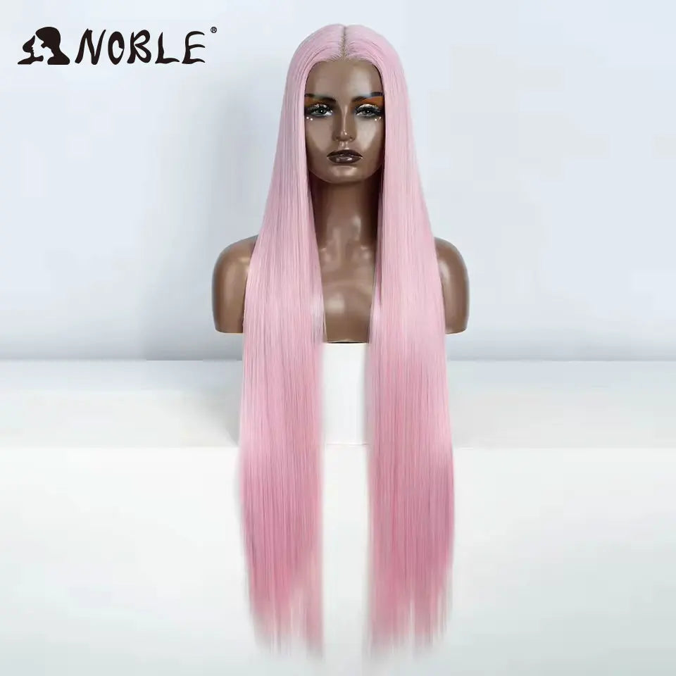 Noble 38 Inch Extra Long Straight Synthetic Lace Front Wig Skunk Stripe Grey White Ombre Glueless Heat Resistant Wig For Women
