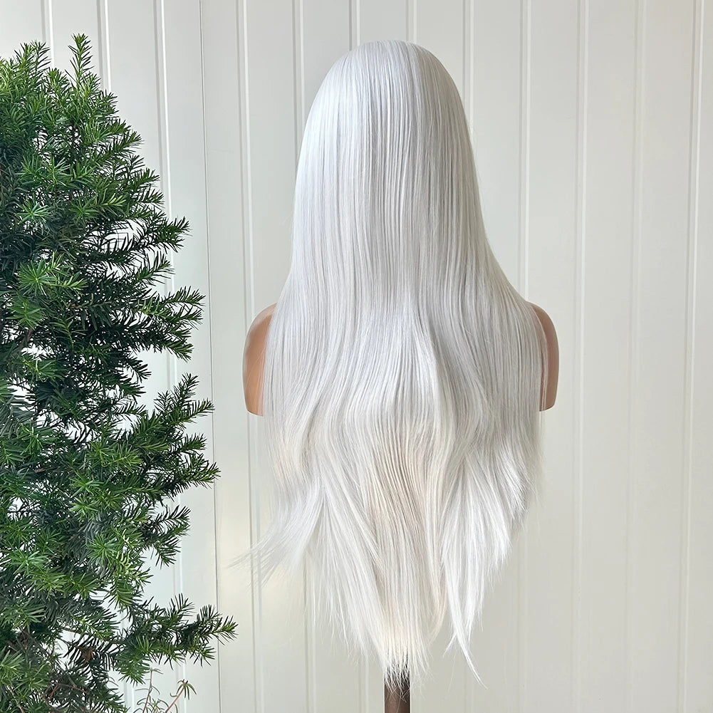AIMEYA Long Straight Lace Wigs 13X4 Lace Frontal Free Part Synthetic Hair Wig with Special Hairline For Women Cosplay Black Wigs