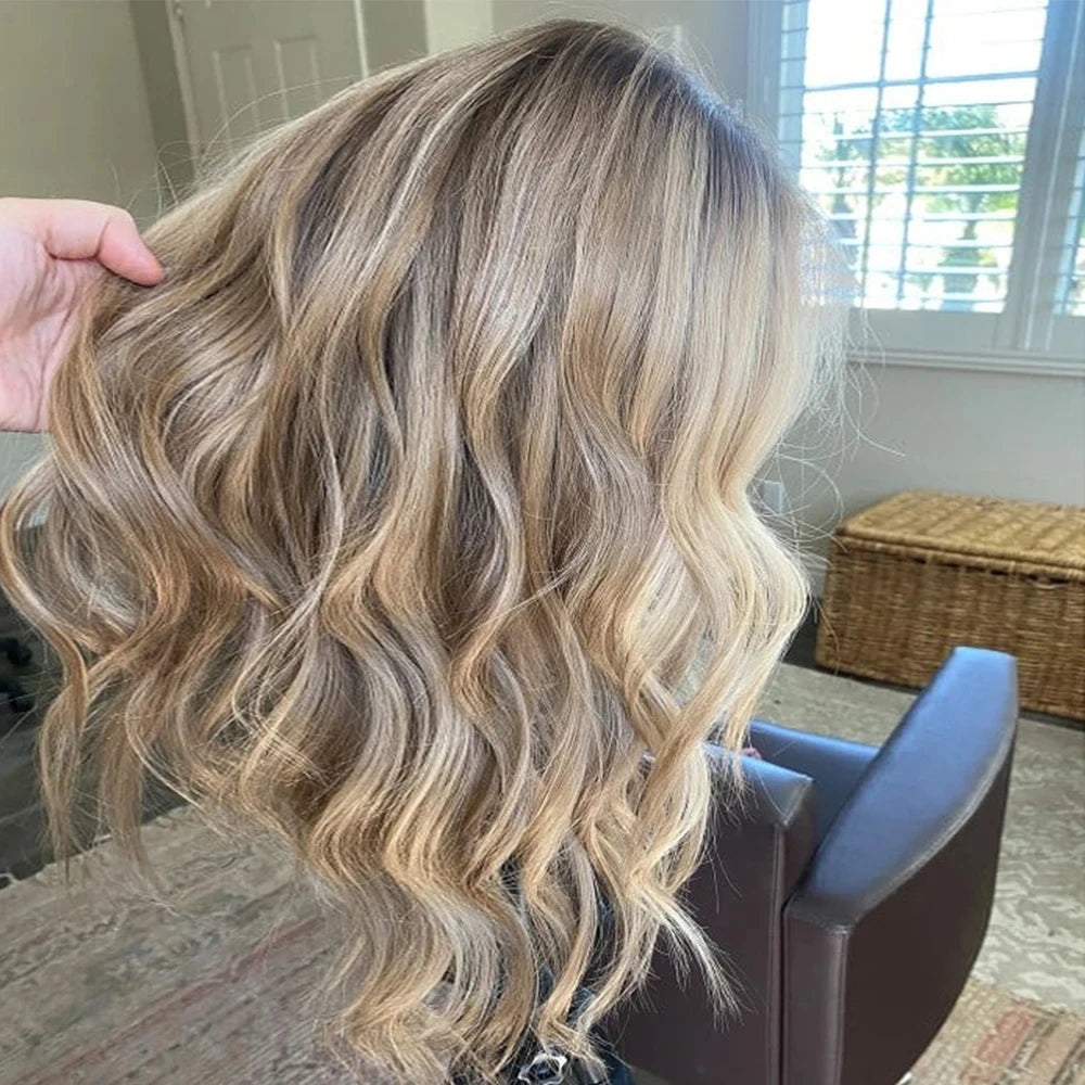 Highlight Wig Human Hair Ash Blonde Highlights Brown 13x4 Lace Front Wig water wave Human Hair Women's wigs Soft Preplucked Wig