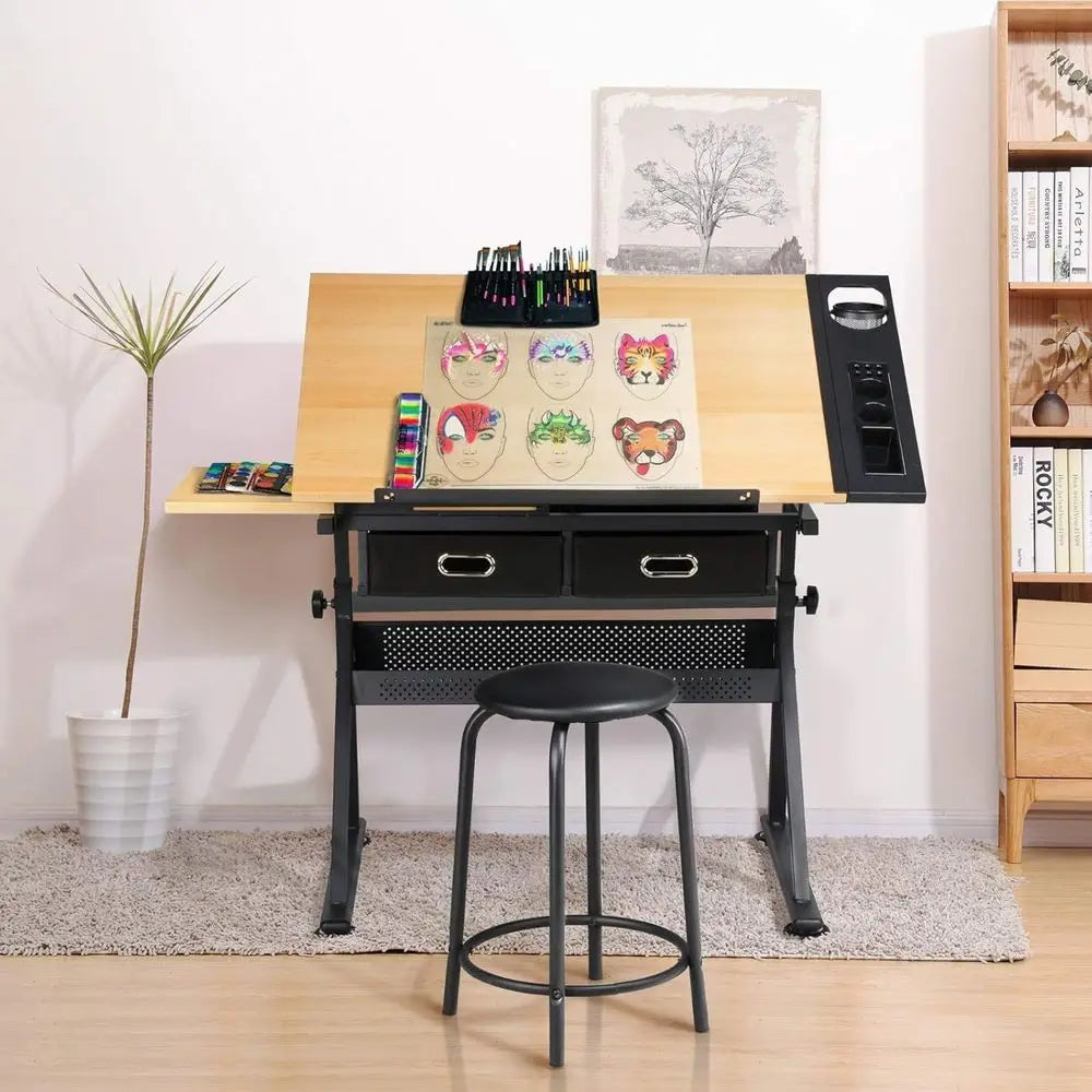 Adjustable Height Drafting Desk for Art, Craft, and Workspaces - Ideal for Artists, Painters, Students, and Adults