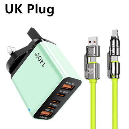 4-in-1 Type C Cable USB C PD Fast Charger 5 Ports Quick Charge Phone Adapter For iPhone Samsung Xiaomi Huawei OPPO Wall Charger
