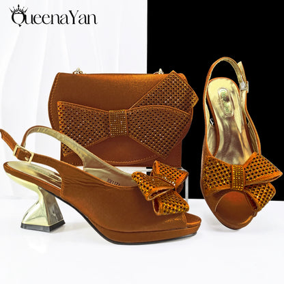 2025 New Rhinestone Design African Shoes & Bag Set in Olive  Open Toe Comfortable Women's High Heels Hot Sale on Instagram